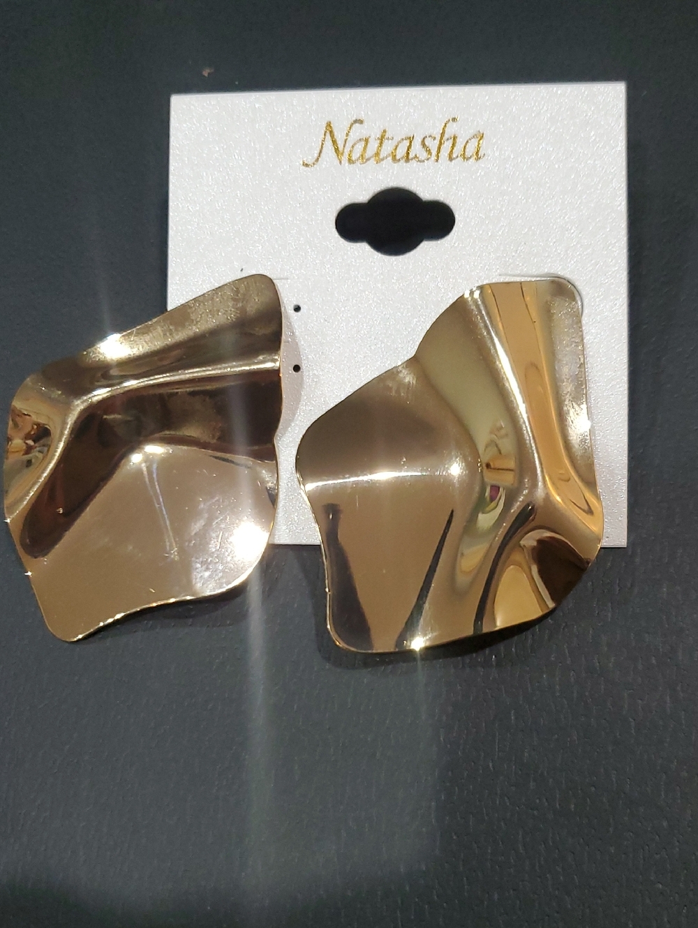 Natasha couture gold plated organic molten look modern geometric earrings new